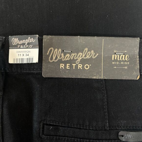 Wrangler Retro Mae Mid Rise Stretch Wide Leg Jeans Black - Picture 9 of 10